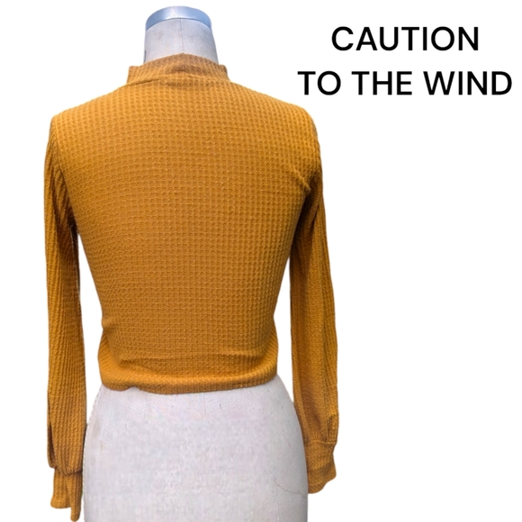 Caution to the wind Fitted, long sleeve mock neck top with peasant sleeves - Picture 4 of 5